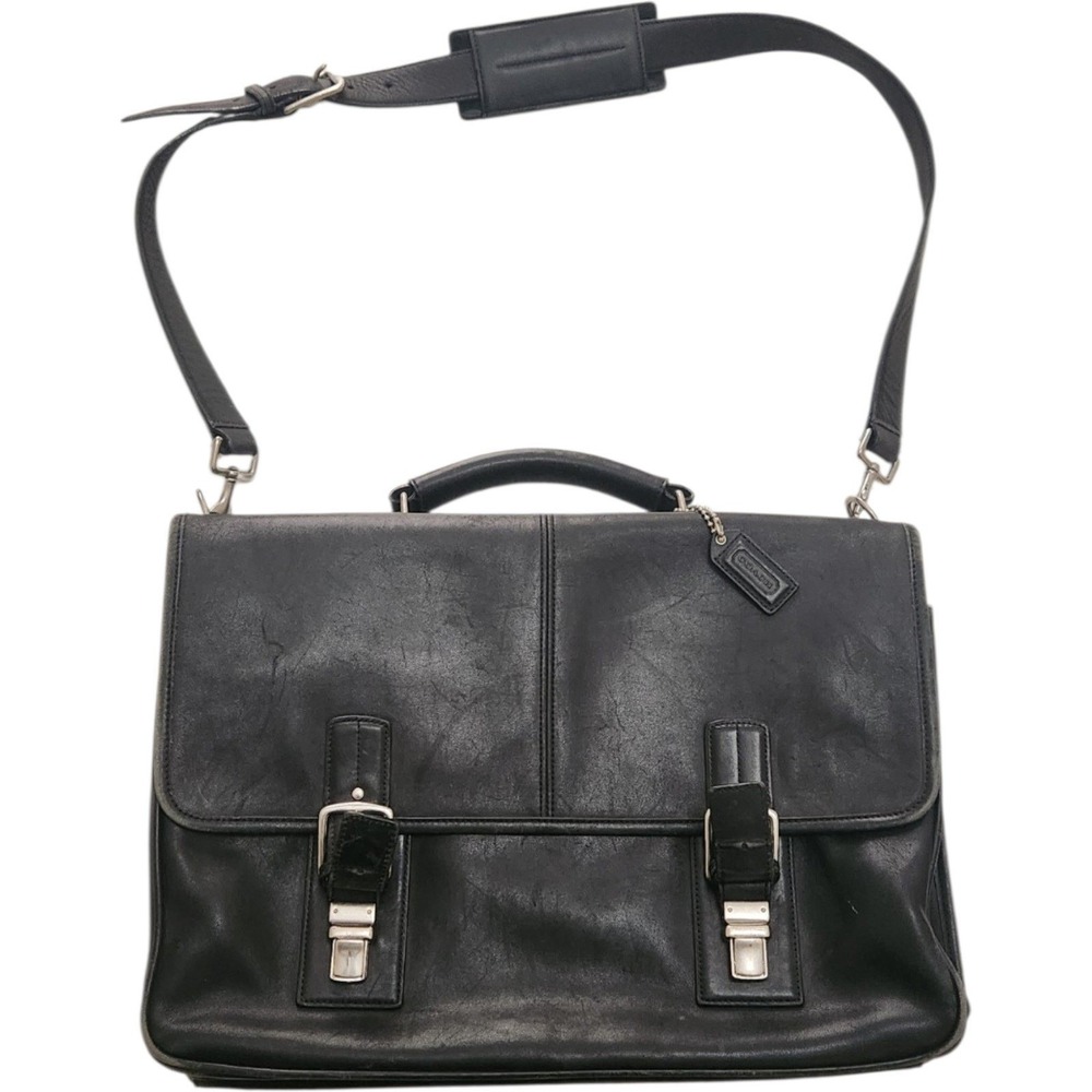 Coach Transatlantic Black Leather Briefcase Messenger Bag D043-6455